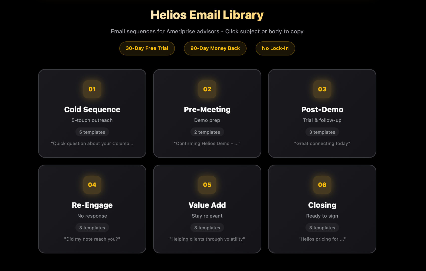 Email sequence library organized by category