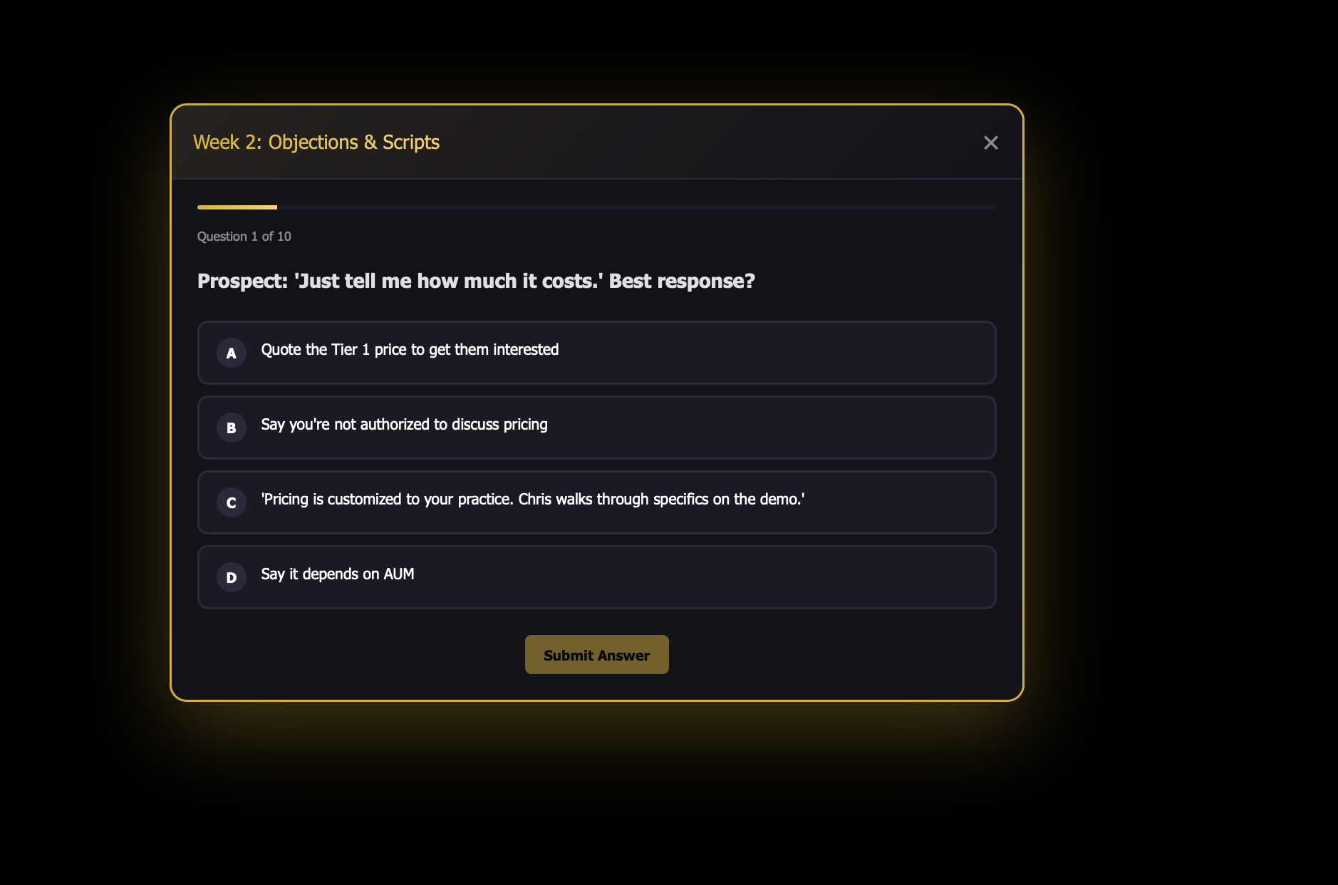 Interactive quiz assessment interface
